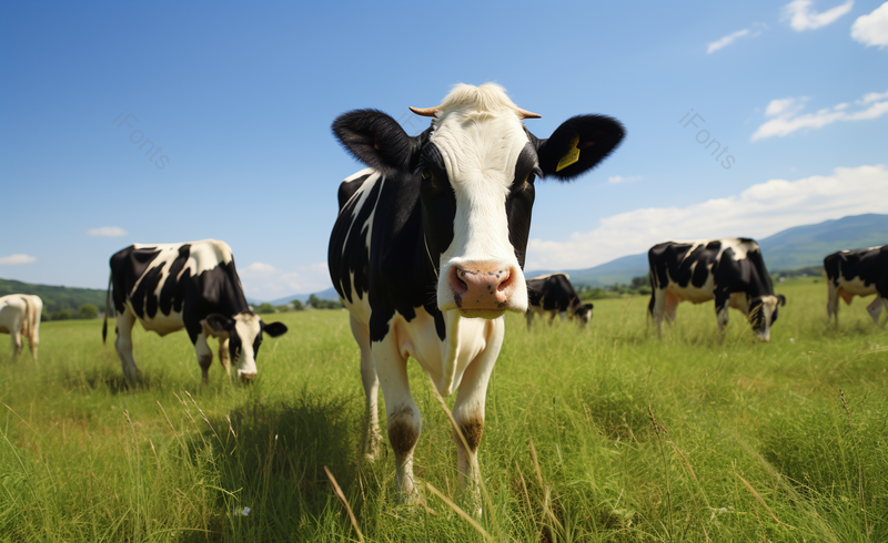 野外的牛和蓝色天空黑色阳光白色乡村牛肉场地动物绿色奶牛农场,高清,摄影图,摄影图片,图片大全,摄影图免费下载